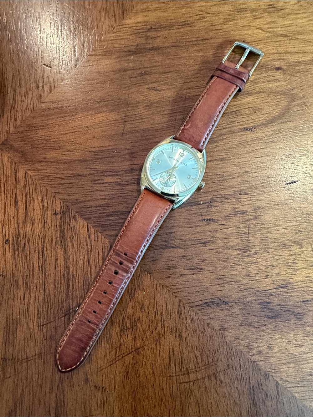 Michael Kors Gold Case Watch with Brown Leather Strap